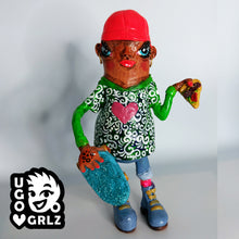 Load image into Gallery viewer, Jilly - the Pizza eating Skater girl – glitter board and cap